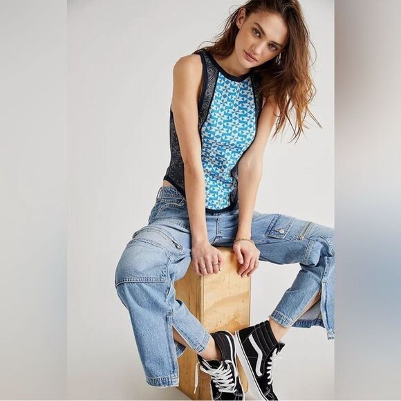 Free People We The Free Too Hot to Handle Boho Tank XS Cotton Geometric Print - Picture 8 of 8